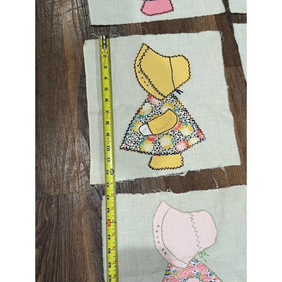 vintage handmade quilt block sunbonnet sue dutch girl square cotton set 8 - Picture 2 of 3